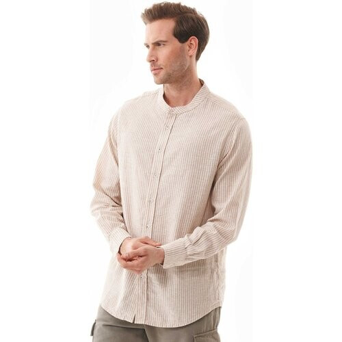 ORGANICATION mannen vegan Shirt Met Strepen Zand Ecru Tweedehands
