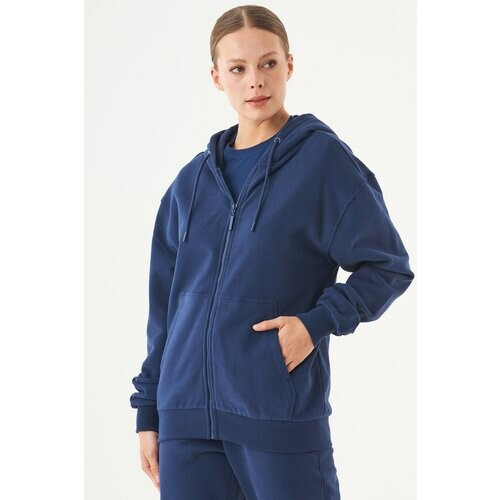 ORGANICATION mannen vegan Hoodie Met Rits Junda Navy Tweedehands