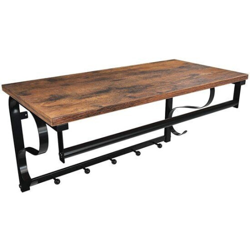 OSKAR Wandkapstok 60 x 30 x 31,7 cm - Plank/5 Haken/Kledingstang - Rustiek Bruin/Zwart Tweedehands