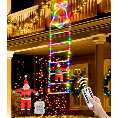 Outdoor kerstverlichting LED ladder kerstman 200 cm - batterij - 150 lampjes - multicolor