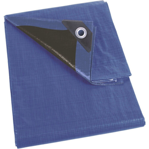 Perel Dekzeil - Ultrasterk afdekzeil - 180 g/m² met 26 ringen en versterkte hoeken - Blauw/Zwart 5 x 8 m Tweedehands