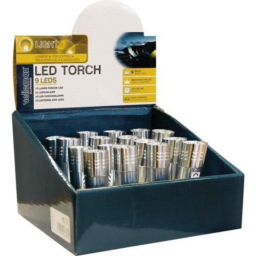 Perel LED Lamp - Zaklamp - 9 LEDs - Aluminium (16 stuks)