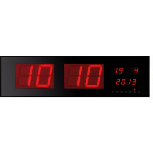 Perel Wandklok met led-display, digitaal, zwart, rood