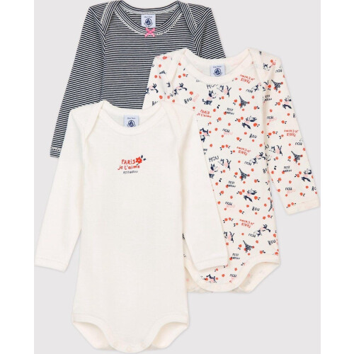 Petit Bateau 3 Pack Baby Meisjes Rompertje - Maat 86 - Lange mouwen - Ribstof (3-pack)