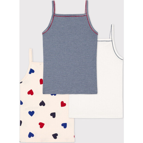 Petit Bateau - Set van 3 meisjeshemdjes - Ribkatoen met bandjes en hartjes (set van 3) Tweedehands