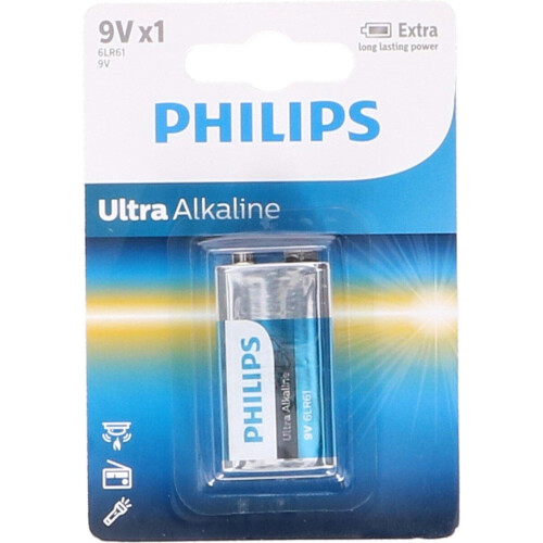 Philips 6LR61E1B/10 - 9V Batterij - Alkaline - 5 jaar levensduur Tweedehands