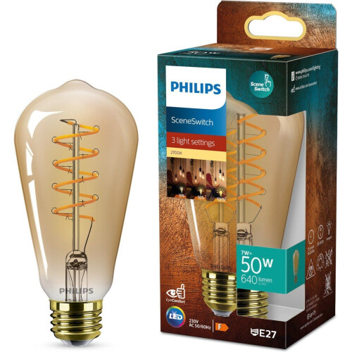 Philips Deco LED - SceneSwitch - 7W - E27 fitting - ST64 Edison lampvorm - Amber