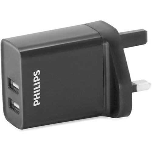 PHILIPS DLP2610/05 - USB wandlader - 3 pin socket - 2 USB chaging poorten - Zwart