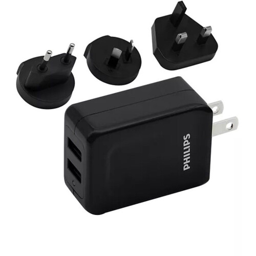 Philips DLP2610T/00 - Reisoplader - 2x USB - 3 Wereldstekkers - Zwart