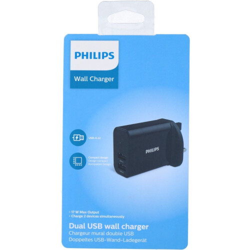 Philips - Dual Wall Charger - UK dubbele stekker 230V - Zwart Tweedehands