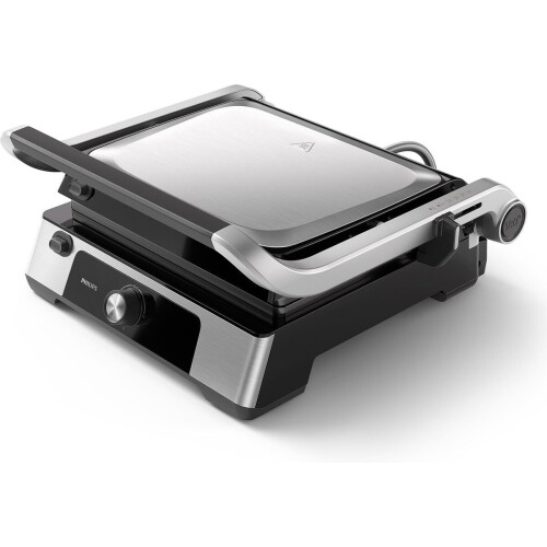 Philips Contactgrill HD6301/90 - Uitneembare Platen - 2200W - Extra Groot Formaat - Antiaanbakplaten - Regelbare Temperatuur - Verwijderbare Lekbak - RVS - Zwart