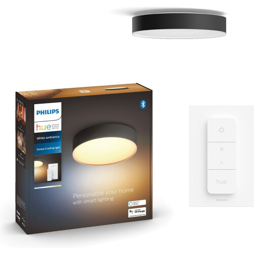 Philips Hue Enrave - Plafondlamp - Warm tot koelwit licht - Zwart - 26cm - 1 dimmer switch Tweedehands