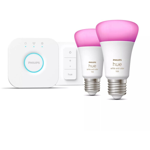 Philips Hue - Starterkit - 2 E27 slimme lampen 1100lm + dimmer switch Tweedehands