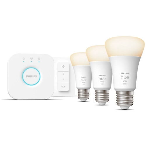 Philips Hue White Starterkit - 3 E27 slimme lampen 1100lm + dimmer switch Tweedehands
