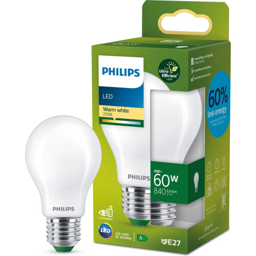 Philips LED - E27 - 60 W - Warmwit licht - Mat