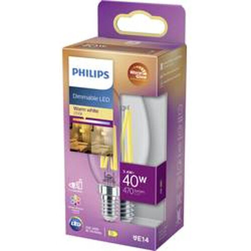 Philips LED Kaars Transparant - 40 W - E14 - Dimbaar warmwit licht