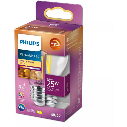 Philips LED Kogellamp Transparant - 25W - E27 - Dimbaar warmwit licht