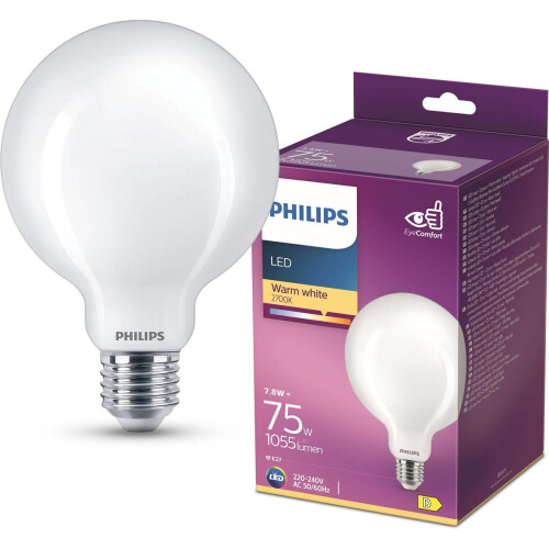 Philips LED lamp - Globe E27 - Warmwit licht 2700K - 8.5W - Mat glas