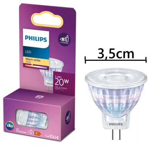Philips LED lamp GU4 Reflector Spot Lichtbron - Warm wit - 2,3W = 20W -Ø 3,55 cm - 1 stuk Tweedehands