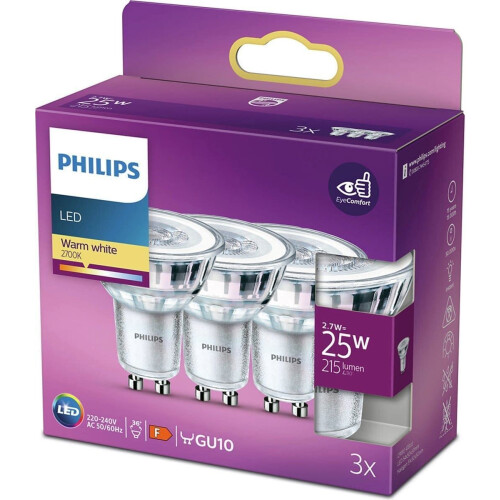 Philips LED Spot - GU10 - 25 W - warmwit licht - EyeComfort - (3 stuks) Tweedehands