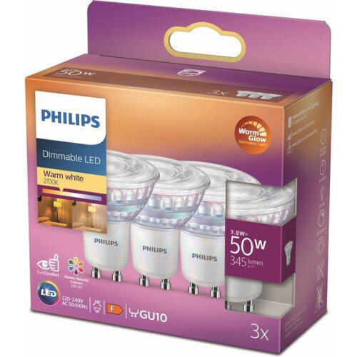 Philips LED Spot - GU10 - Dimbaar warmwit licht - 3.8 W - 345 lm - 2700 K - (3 stuks) Tweedehands