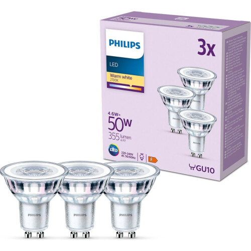 Philips LED Spot - GU10 - Warmwit licht - 4.6 W - 355 lm - 3 stuks