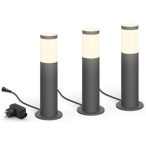 Philips LED Utrecht sokkellamp - basisset buiten - laagspanning - antraciet - warmwit licht - 3-pack