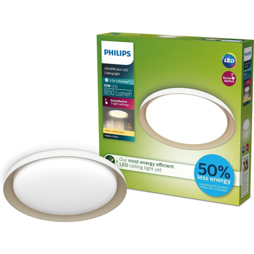 Philips Pebblo plafondlamp - Ultra Efficient - SceneSwitch 10W - Warmwit - Wit met goud design