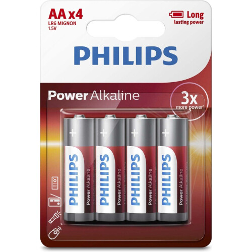 Philips Power Alkaline - AA Batterijen - Voordeelverpakking 4 stuks (4 stuks)