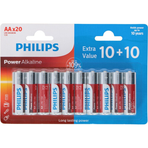 Philips Power Alkaline Batterijen - 20x AA - 109% meer kracht Tweedehands