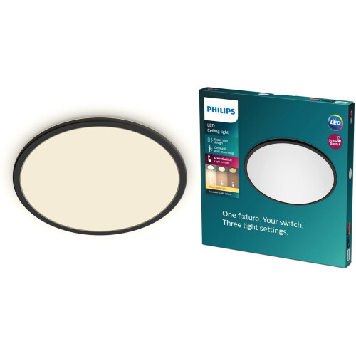 Philips Superslim plafonnière - 15 W - SceneSwitch - zwart