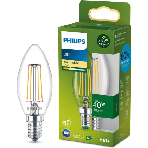 Philips Ultra Efficient LED kaarslamp - E14 - 40 W - Warmwit licht - Energielabel A
