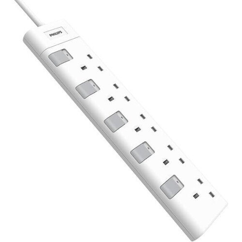 PHILIPS Verlengkabel - CHP3150WA/05-5 Gang - Wit - 2 Meter Stroomkabel - Individuele Schakelaars