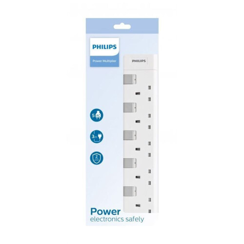 PHILIPS Verlengsnoer 5-voudig - 3 Meter - UK 230V - Wit