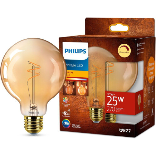 Philips Vintage LED - Dimbare filament lamp - 60W - Extra warmwit licht 1800K - E27 fitting - Amberglas - Globe G95 Tweedehands