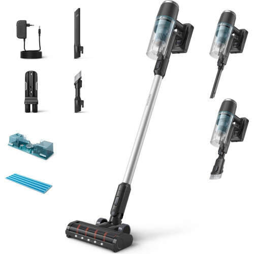 Philips XC3131/01 - Steelstofzuiger met dweilfunctie - Draadloos - LED mondstuk - Zakloos - Matzwart