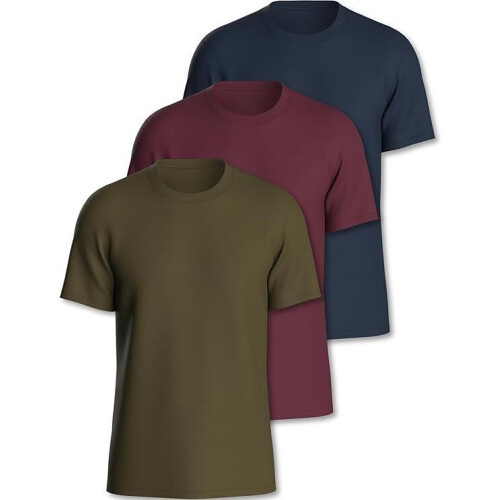 Pierre Calvini - Heren T-Shirt Multipack - 100% Katoen - Regular Fit - Korte Mouwen - Crew - Navy Burgundy Olive (3 stuks)