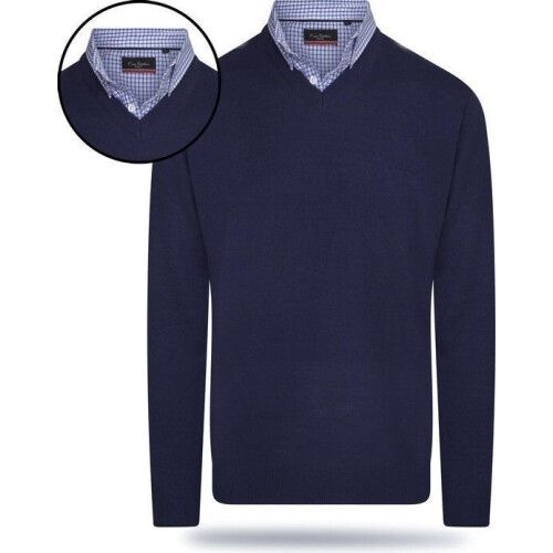 Pierre Cardin Mock Pullover - Heren Sweater - Cashmere elastaan - Blauw - Maat XXL