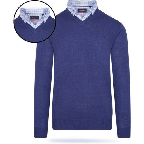Pierre Cardin - Mock Pullover - Herenpullover met overhemdkraag - Kobalt blauw - Maat S