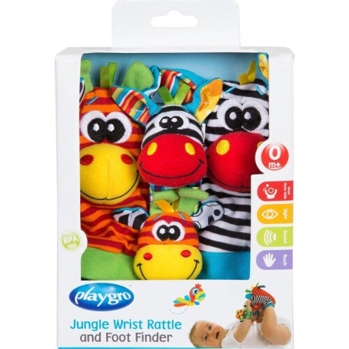 Playgro - Jungle Pols- En Voetrammelaarset - 2 rammelaars met zebra en giraf (2 stuks) Tweedehands