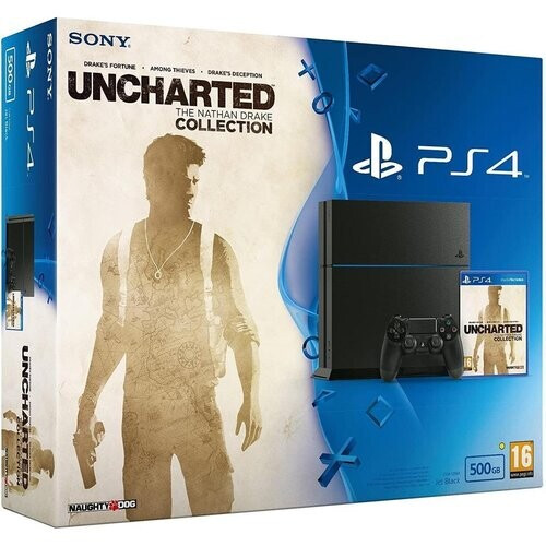 Refurbished PlayStation 4 500GB - Zwart + Uncharted: The Nathan Drake Collection Tweedehands