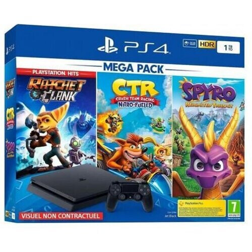 PlayStation 4 Slim 1000GB - Jet black + Crash Team Racing + Spyro Reignited Trilogy + Ratchet & Clank Tweedehands