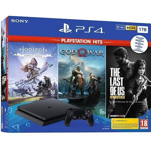 Refurbished PlayStation 4 Slim 1000GB - Zwart + Horizon Zero Dawn + God of War + The Last of Us (Remastered) Tweedehands