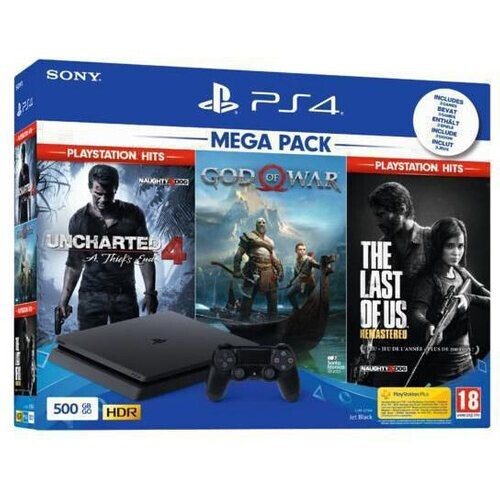 Refurbished PlayStation 4 Slim 500GB - Zwart - Limited edition Uncharted 4: A Thief ́s End + God Of War + The Last of Us: Remastered + Uncharted 4: A Thief ́s End Tweedehands