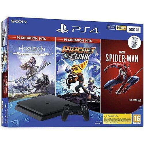 Refurbished PlayStation 4 Slim 500GB - Zwart + Marvel’s Spider-Man + Horizon Zero Dawn + Ratchet & Clank Tweedehands