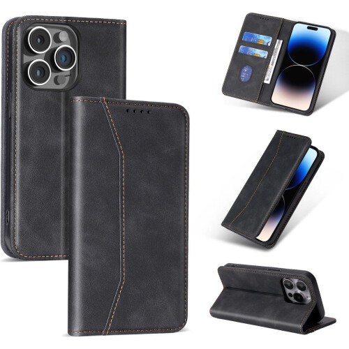 Podec iPhone 12 Pro Max - Hoesje met Pasjeshouder - Anti-Shock Bookcase Cover - Zwart