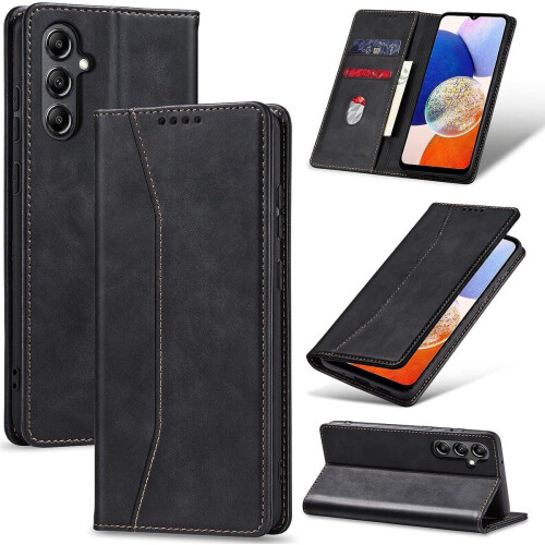 Podec Samsung Galaxy A14 - Hoesje met Pasjeshouder - Anti-Shock Bookcase Cover - Zwart
