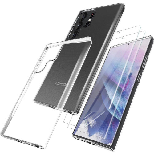 Podec Samsung Galaxy S23 Ultra - Telefoonhoesje - Anti-Shock Case met 2x Screenprotector (2 stuks)