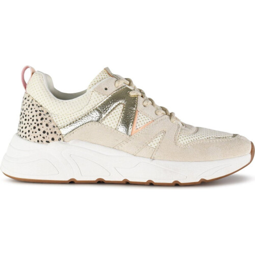 POSH by Poelman CAROCEL - Dames Sneakers - Beige/Goud Metallic met Panterprint - Maat 40 Tweedehands
