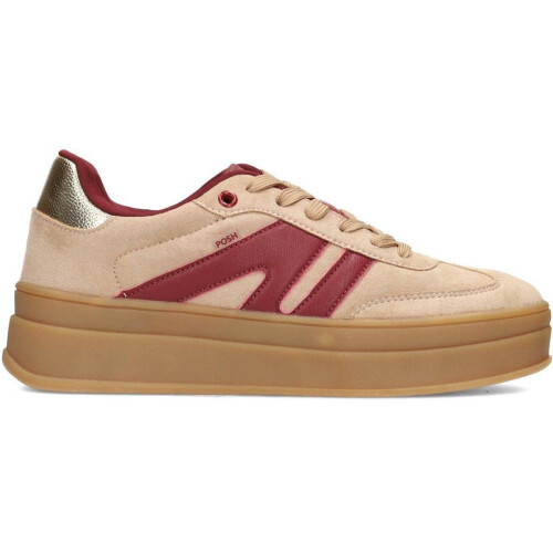 POSH by Poelman NOË - Dames Sneakers - Chunky 4,5 cm plateauzool - Donker beige